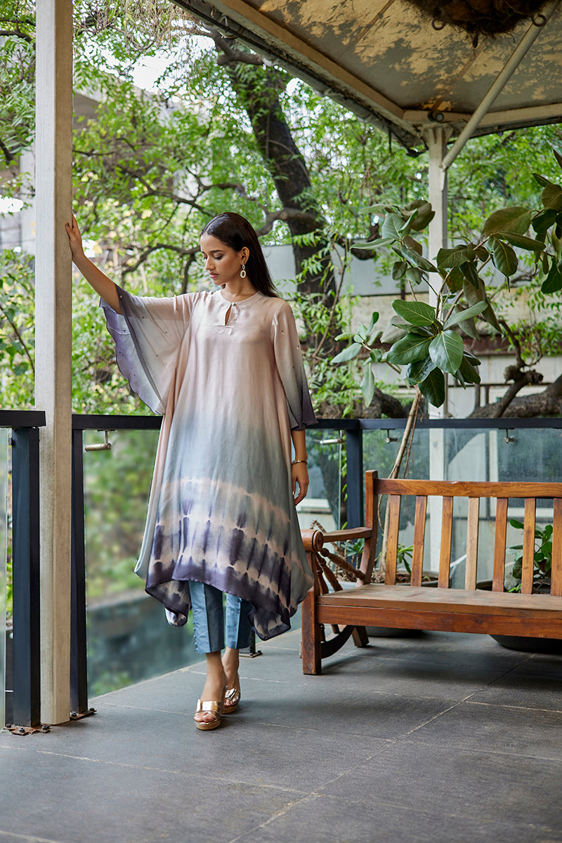Champagne Grey Satin & Georgette Kurti