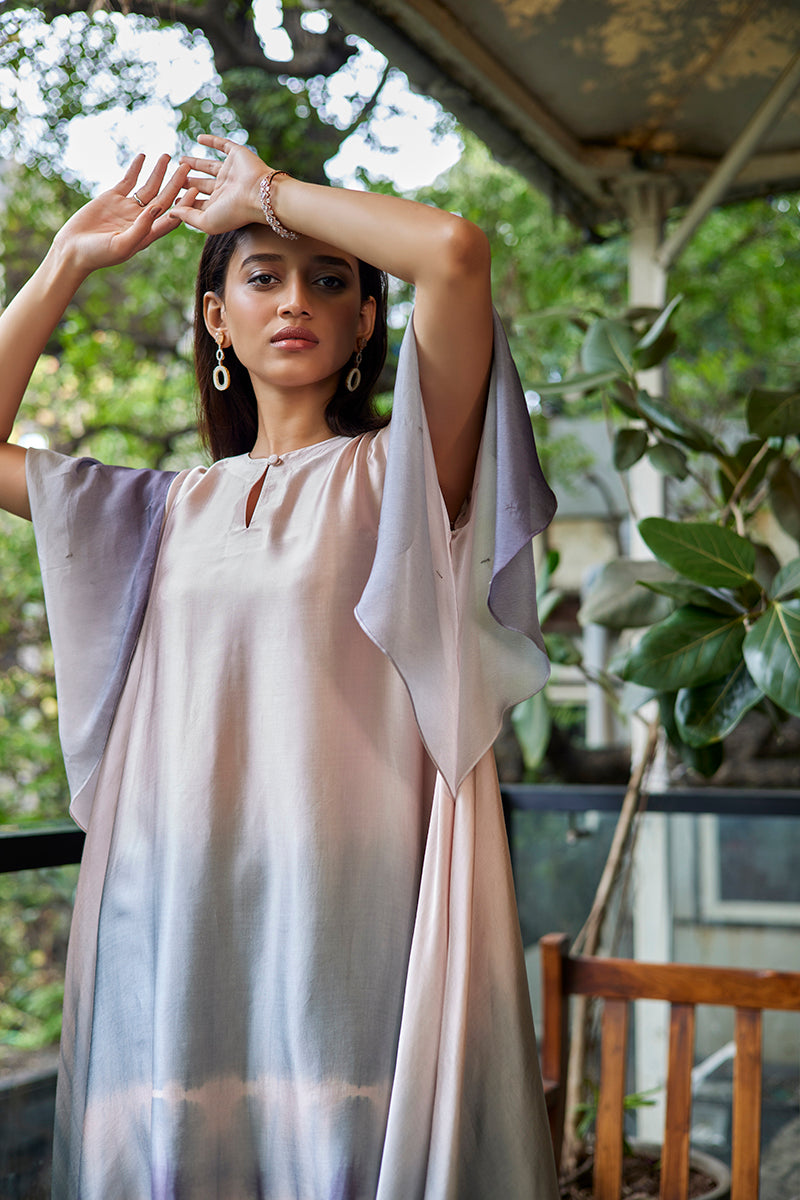 Champagne Grey Satin & Georgette Kurti