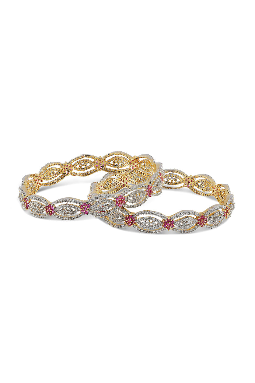 A closeup of concentric oval diamond Bangles from BenzerWorld ethnicwear store.