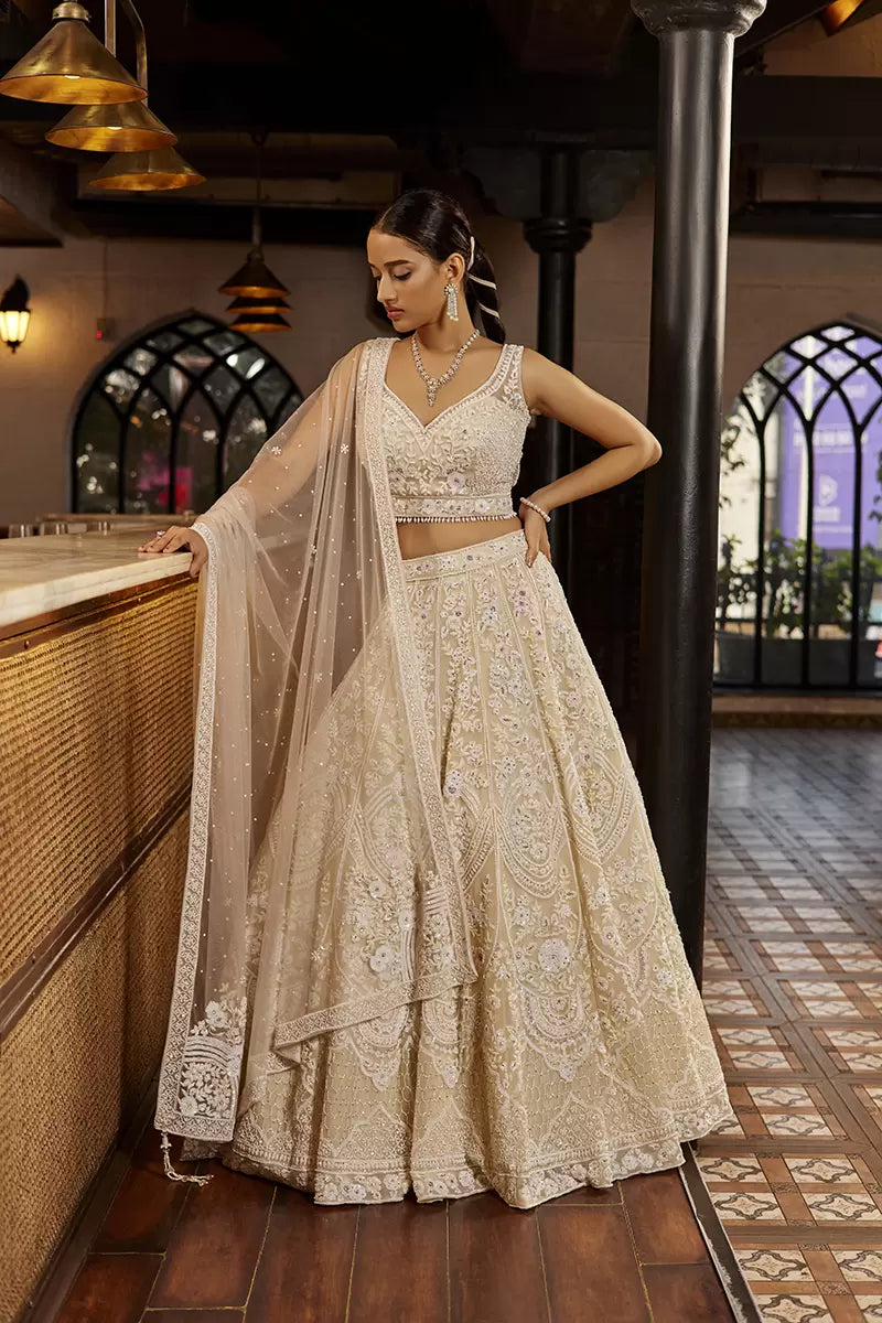 Cream Organza Bridal Lehenga