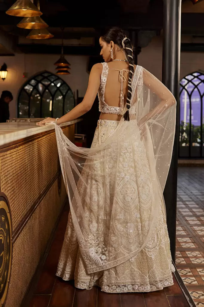 Cream Organza Bridal Lehenga