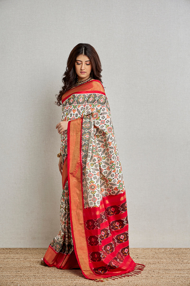 Cream Silk Patola Saree