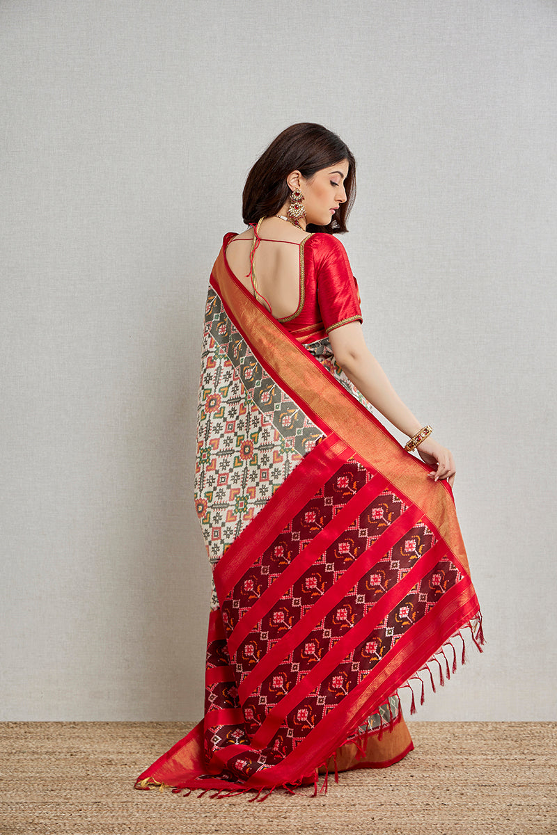 Cream Silk Patola Saree