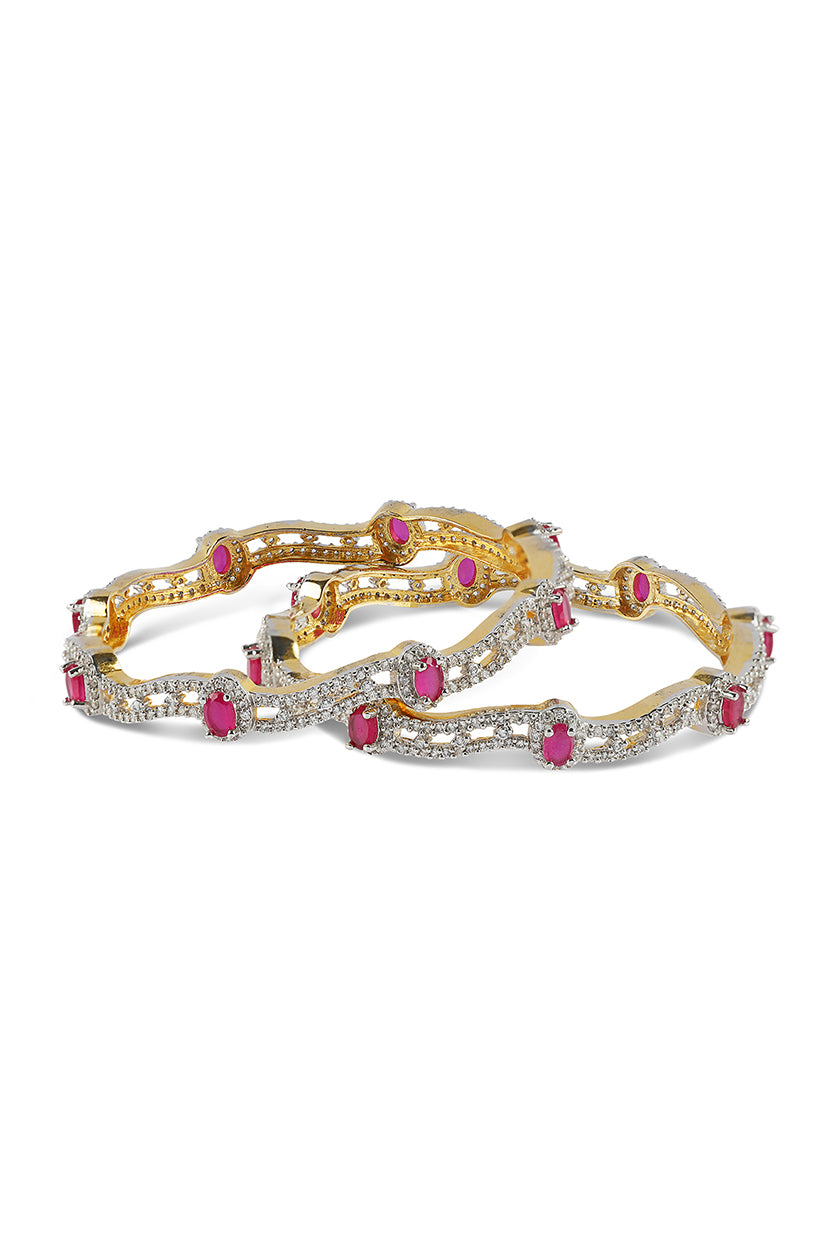 A closeup of diamond bangles with curves from BenzerWorld ethnicwear store.