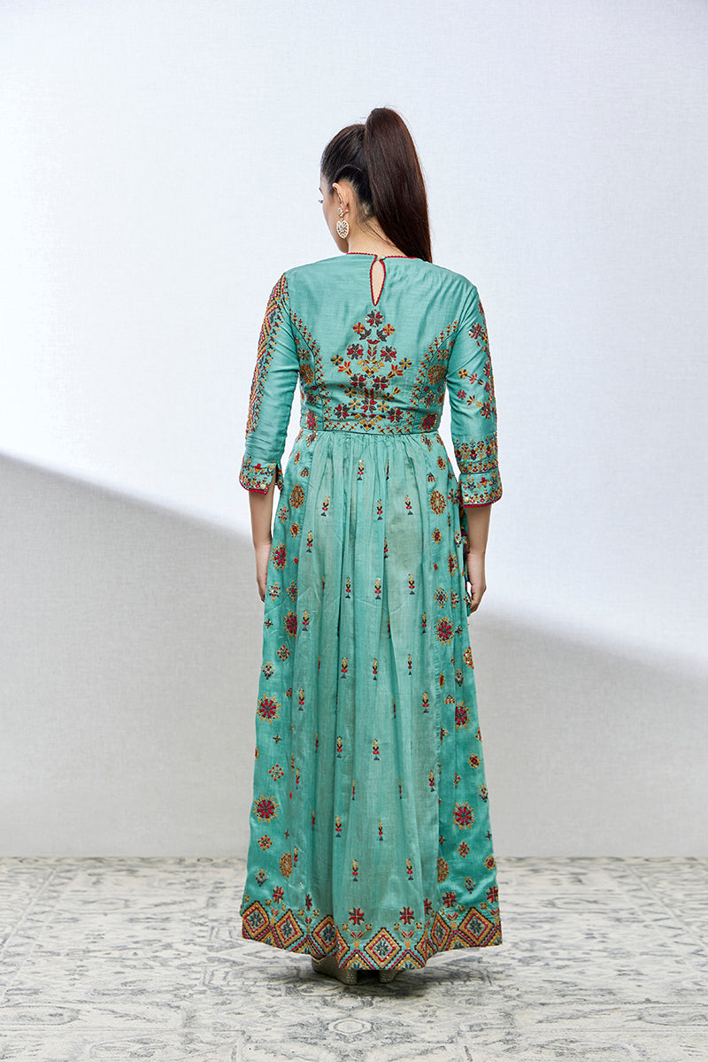 Benzer fern green chanderi silk anarkali/ladies suit