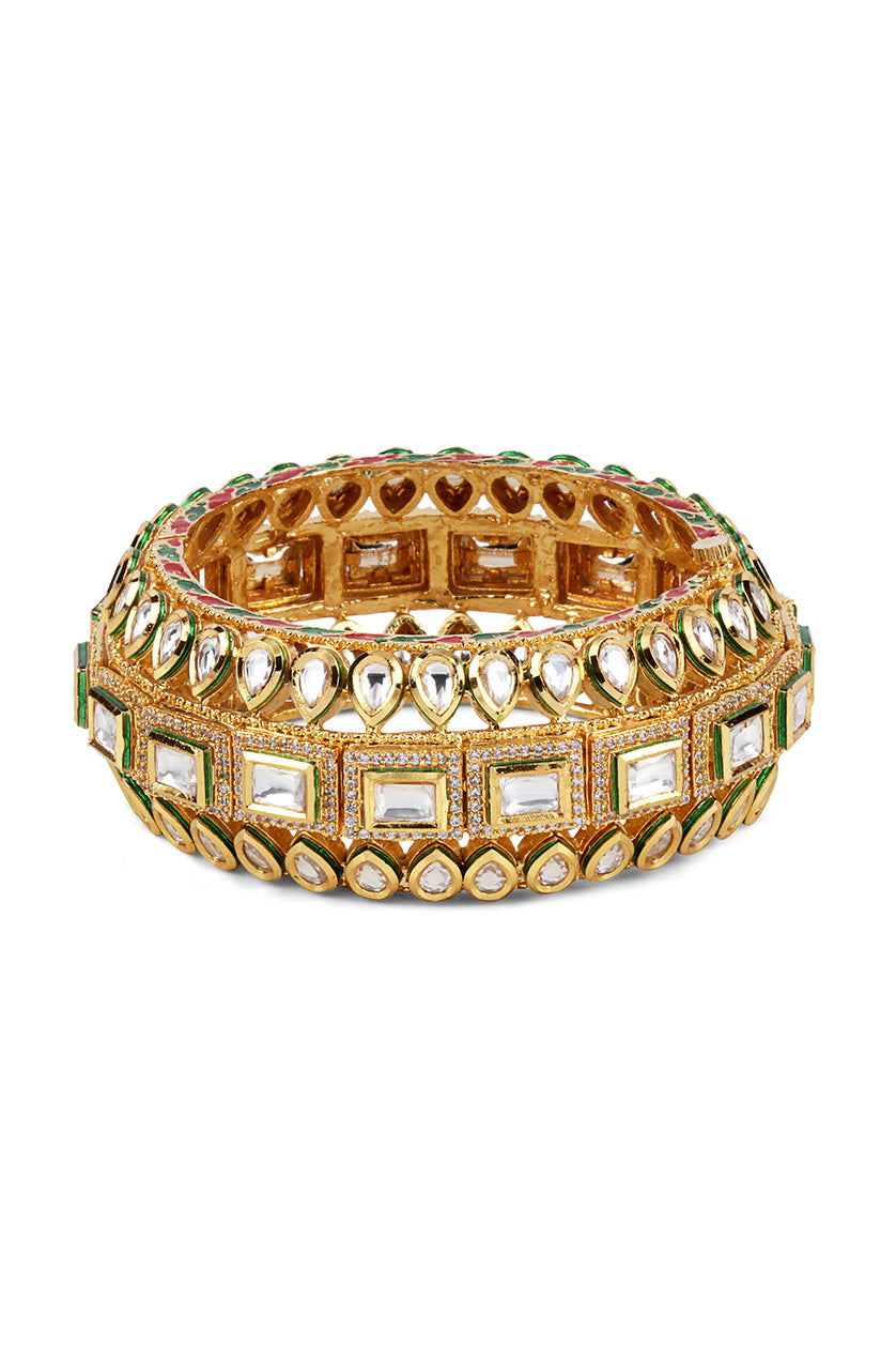 A closeup of a fusion kada in vilandi and diamonds from BenzerWorld ethnicwear store.