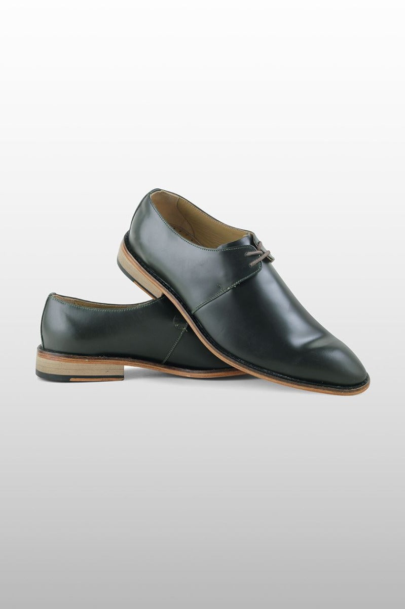 Green pure leather shoes from BenzerWorld ethnicwear store.