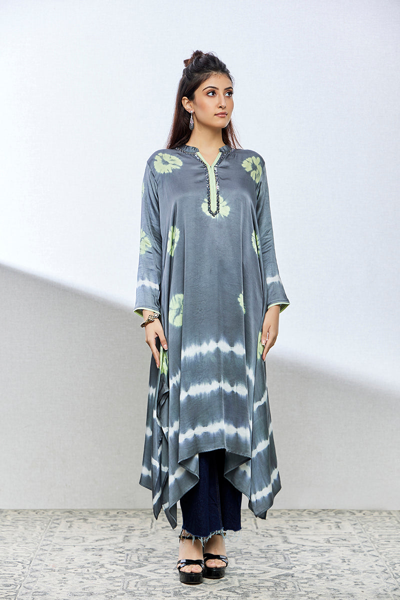 grey tie and dye satin silk kurtis/tops