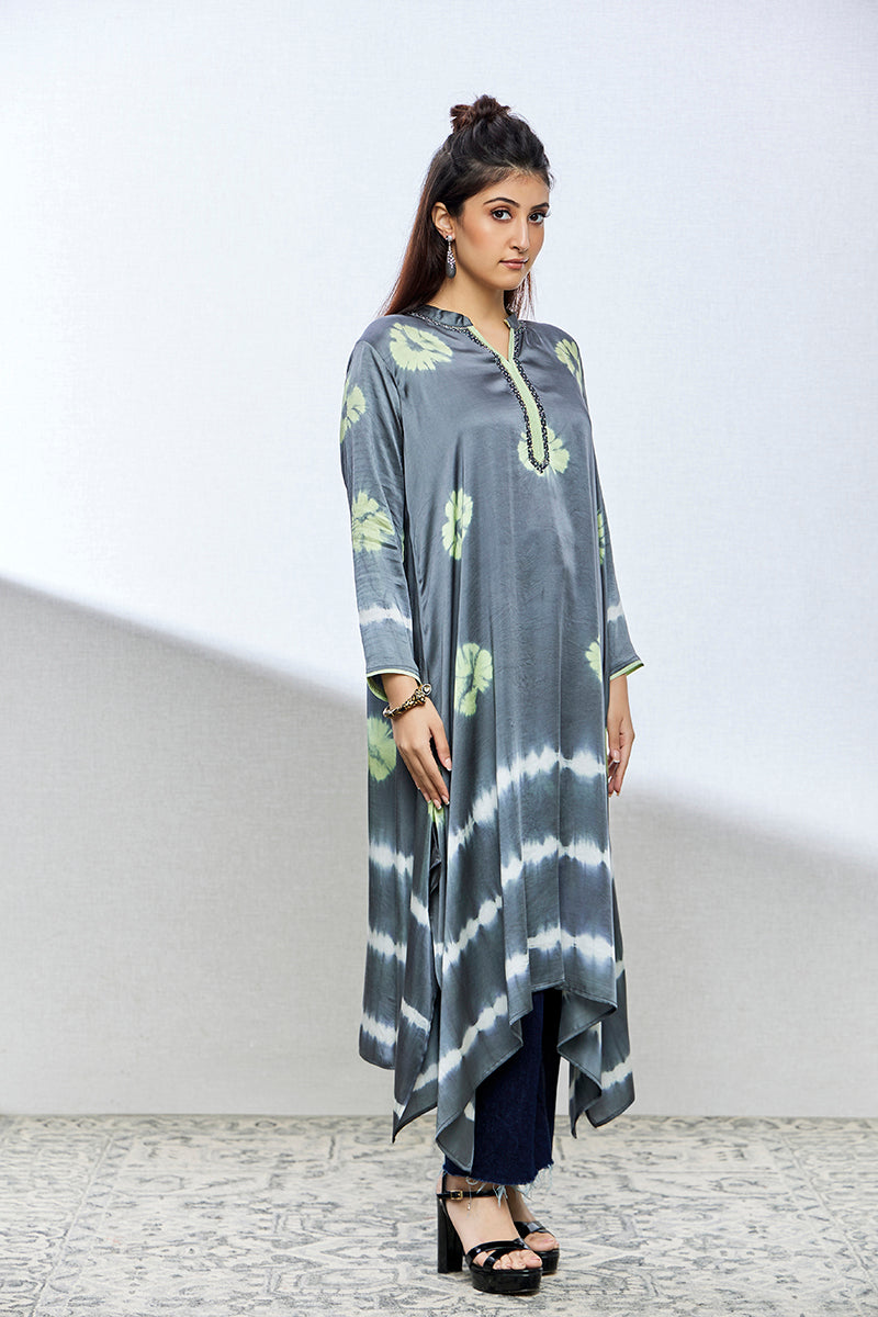grey tie and dye satin silk kurtis/tops