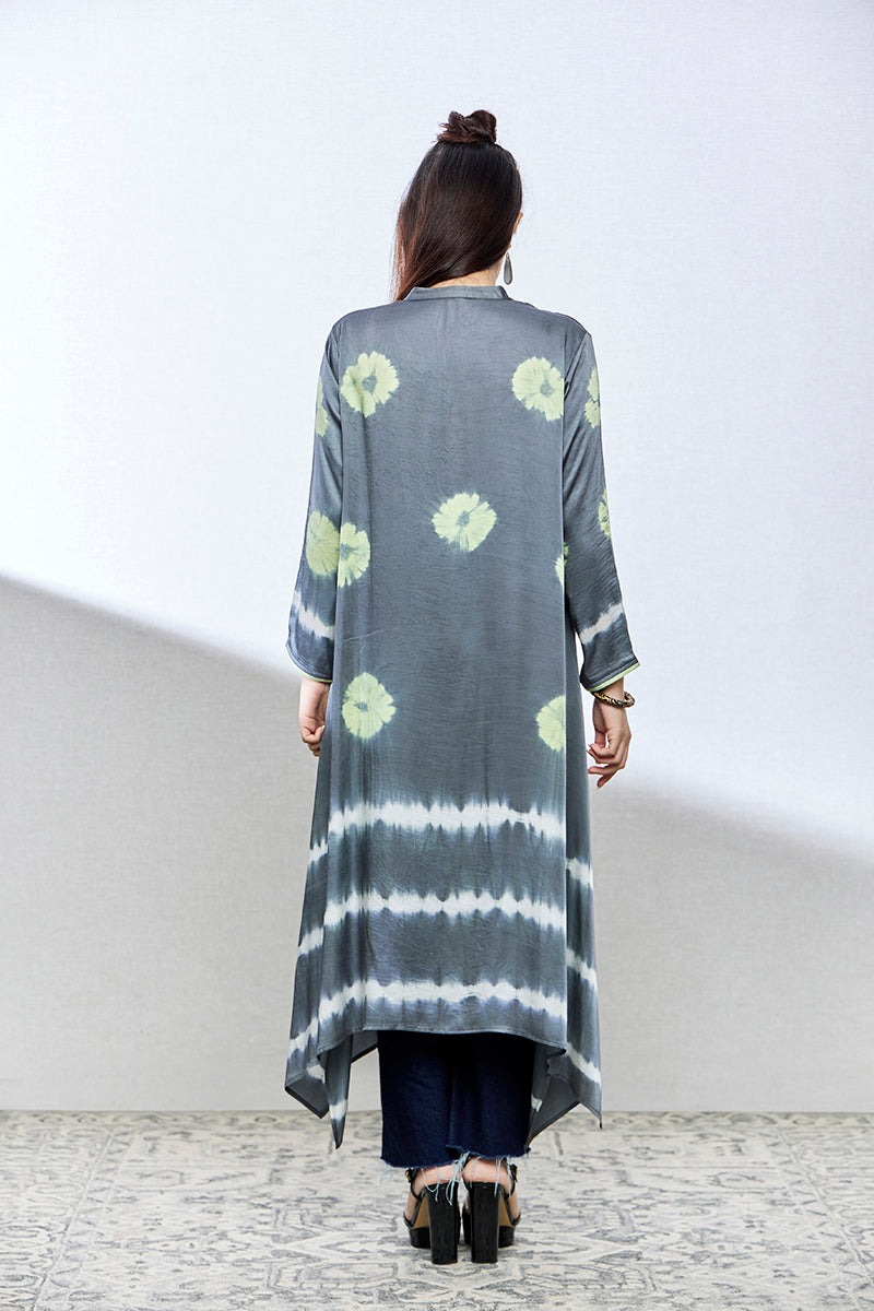 grey tie and dye satin silk kurtis/tops