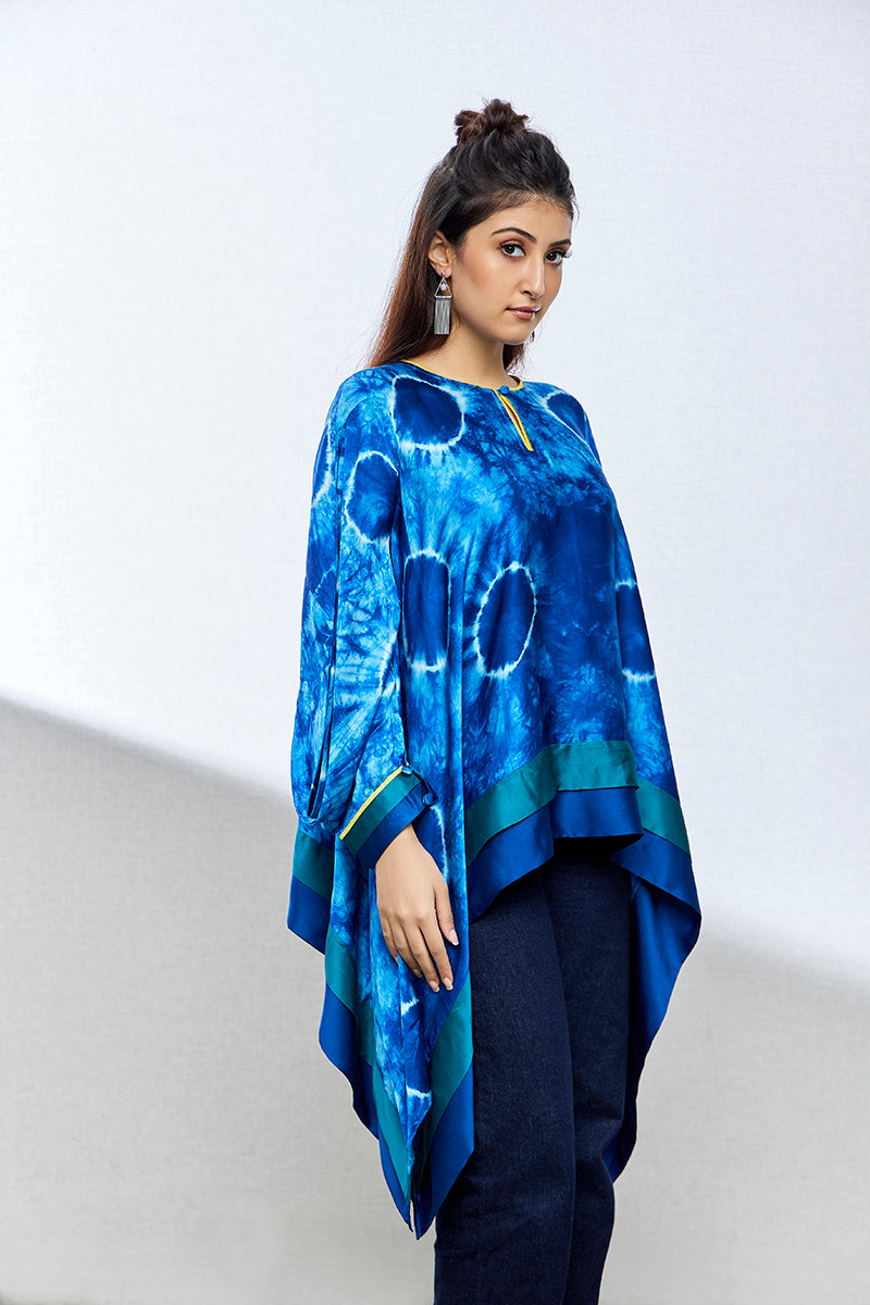 indigo tie and dye satin silk kurtis/tops