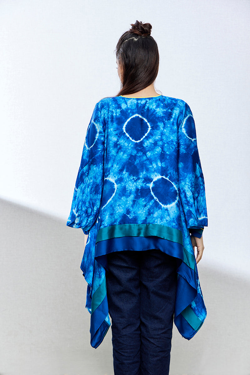 indigo tie and dye satin silk kurtis/tops