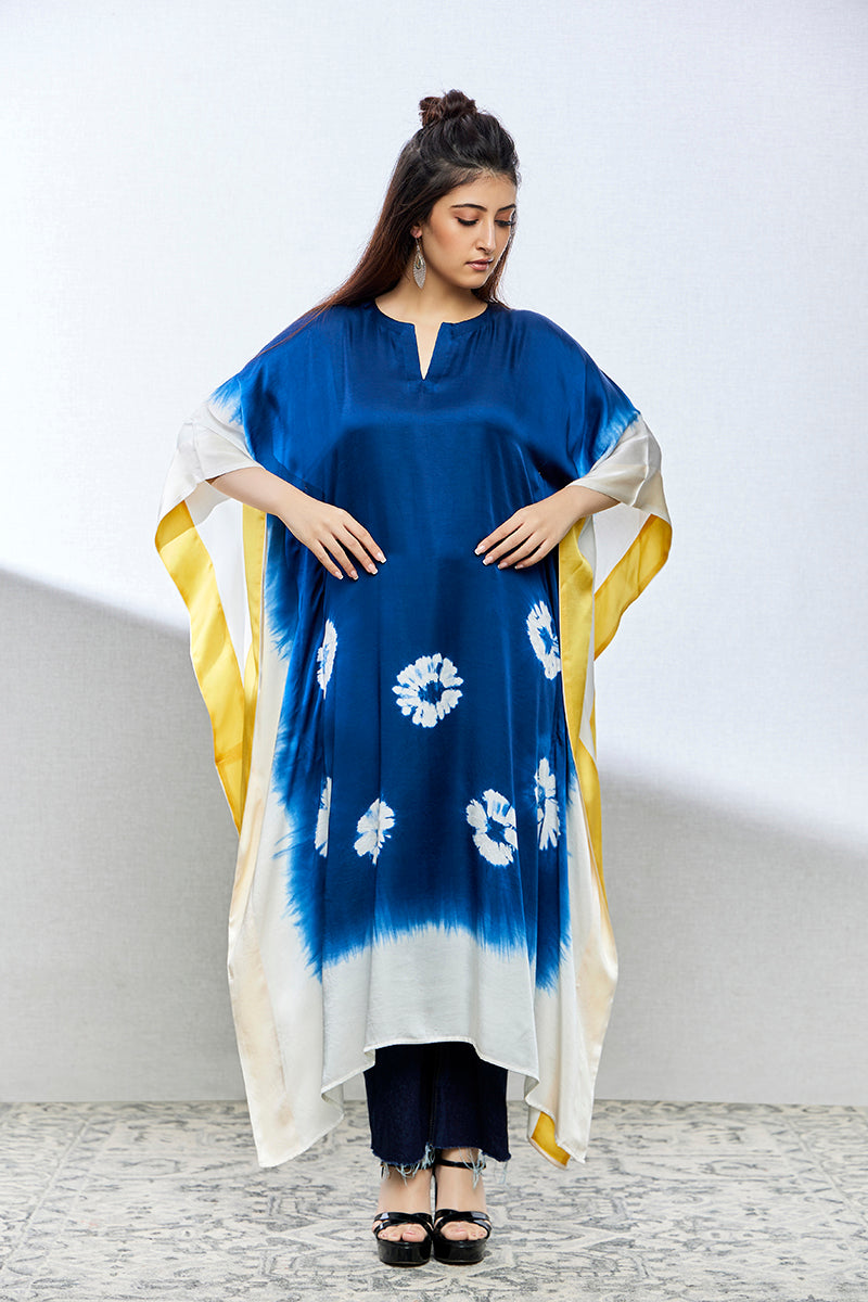 indigo tie and dye satin silk kurtis/tops