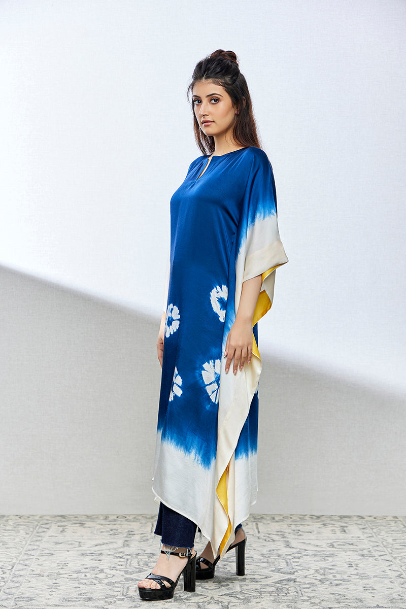 indigo tie and dye satin silk kurtis/tops