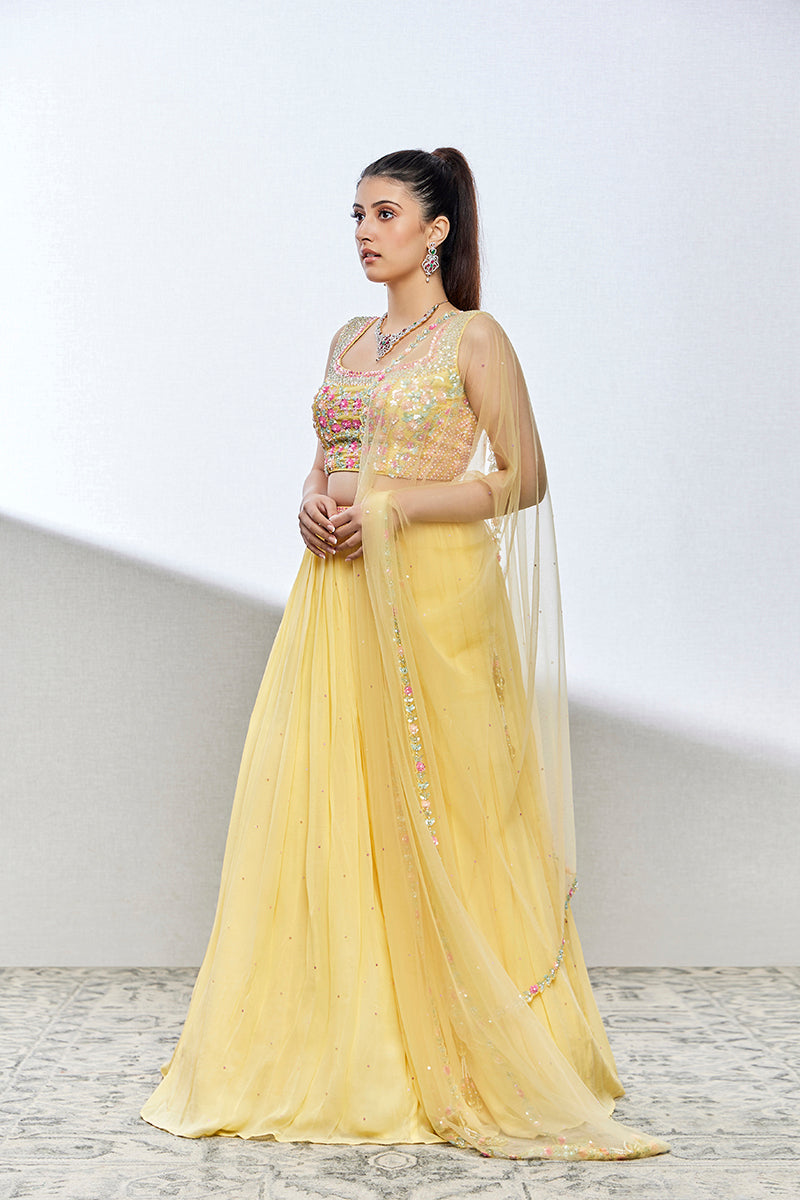 lemon yellow georgette lehenga