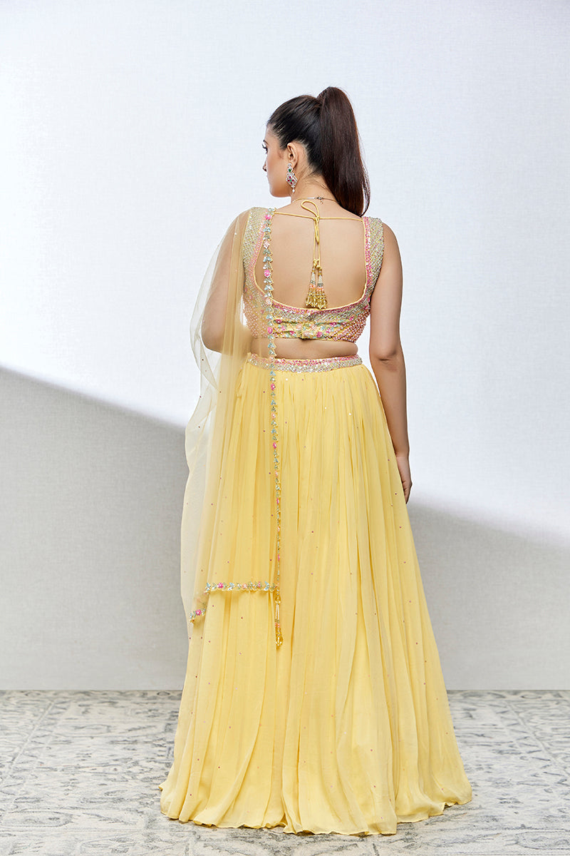 lemon yellow georgette lehenga