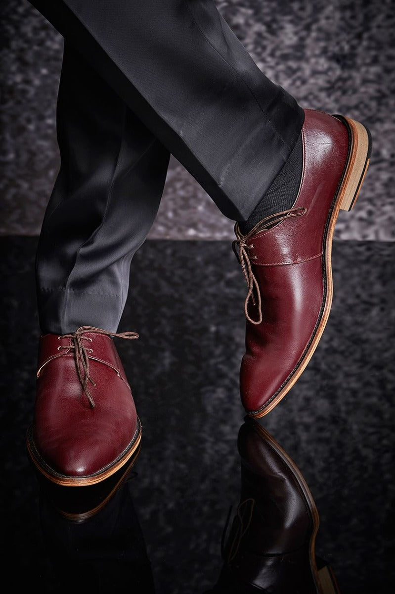 Maroon pure leather shoes from BenzerWorld ethnicwear store.