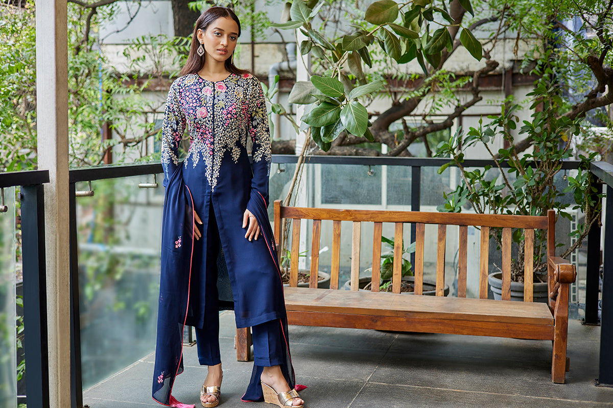 Navy Blue Georgette Ladies Suit