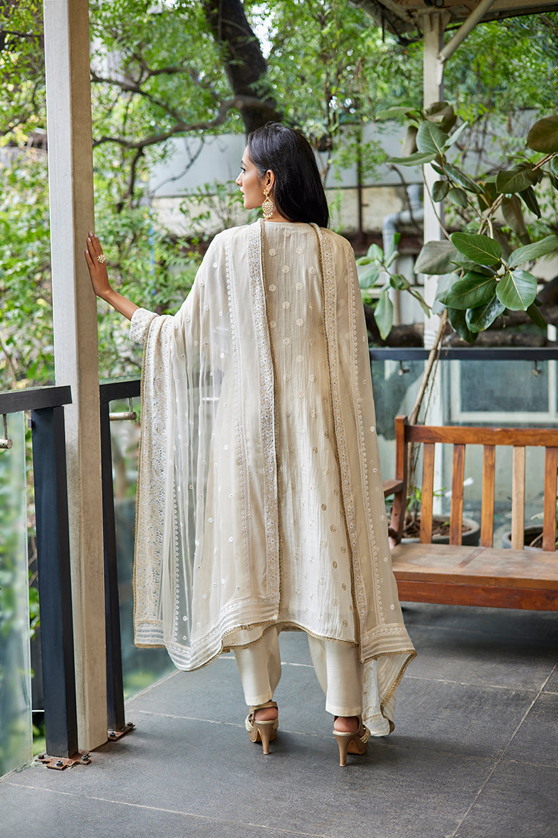 Off-White Chanderi Silk Ladies Suit