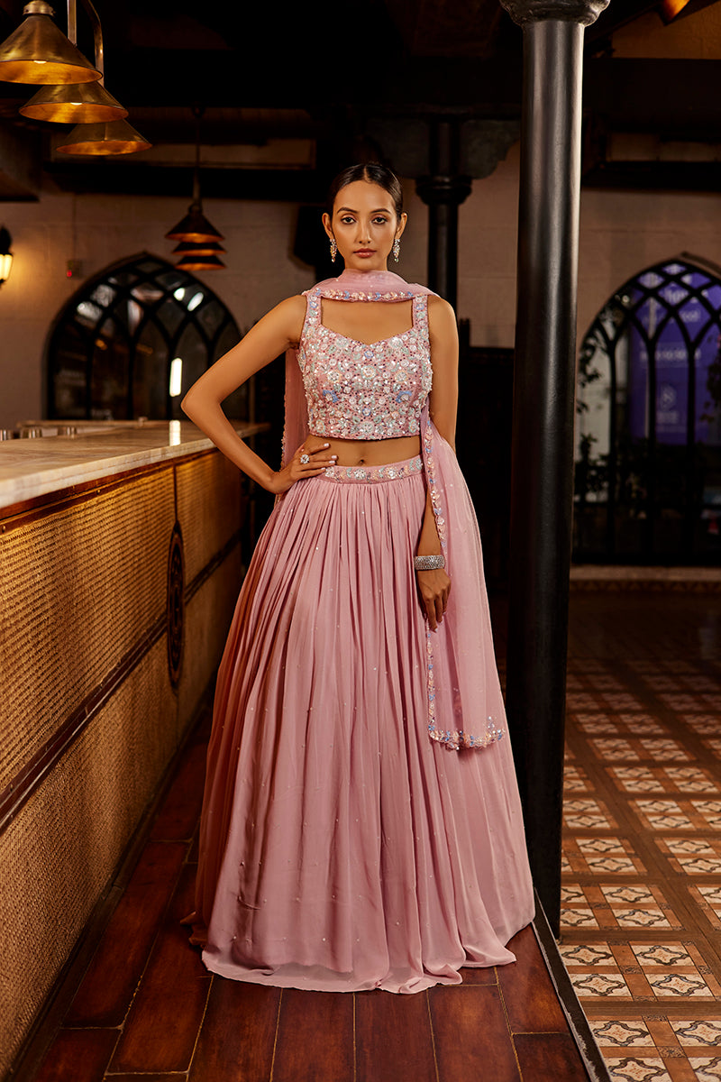 Pink Georgette Lehenga