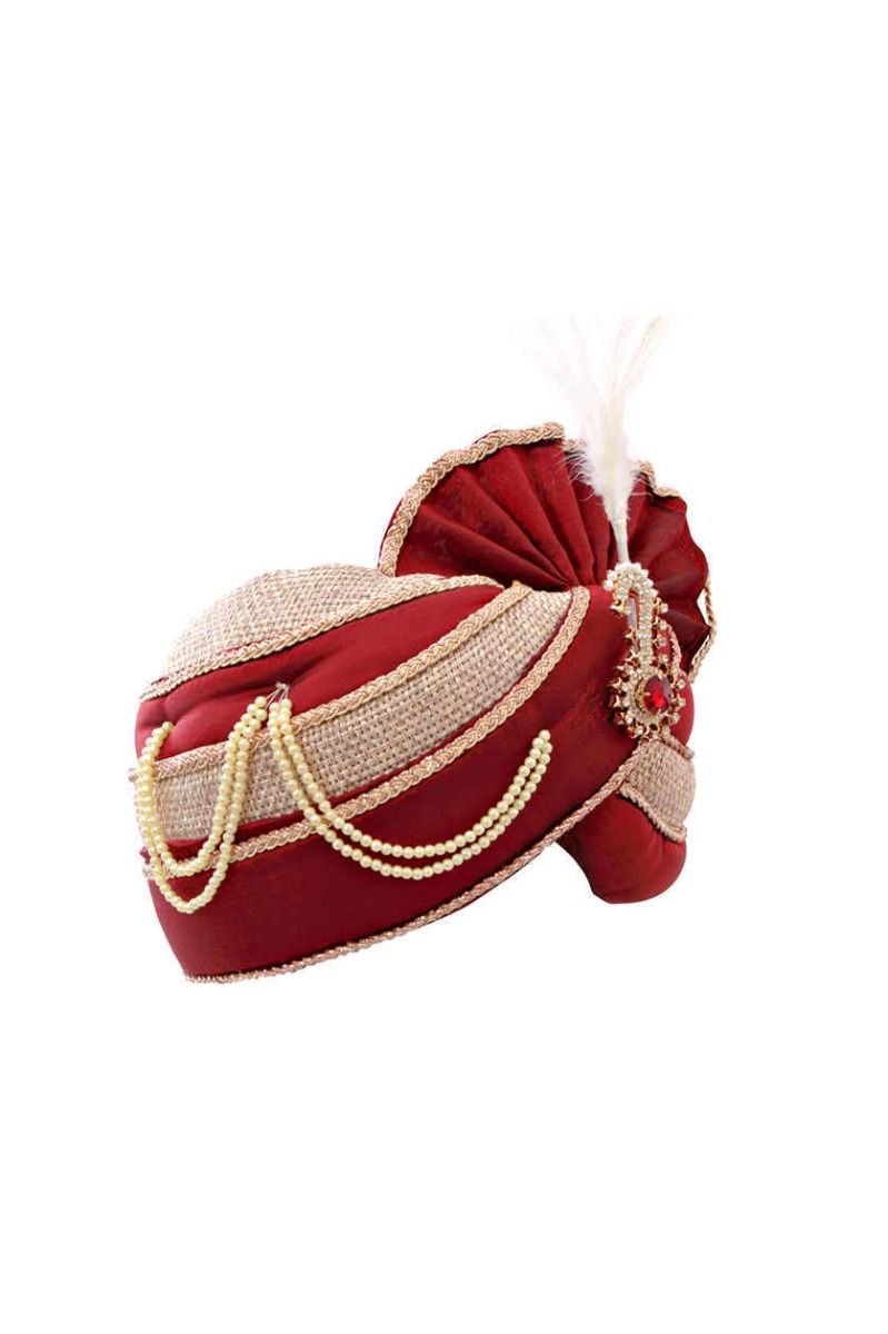 A red silk turban from BenzerWorld ethnicwear store.