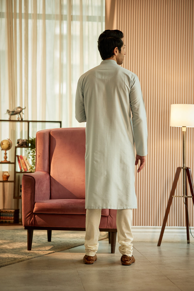 Light Blue Cotton Silk Kurta Set - benzerworld
