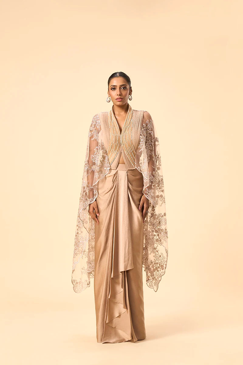 Statement Lace Top with Drape Skirt