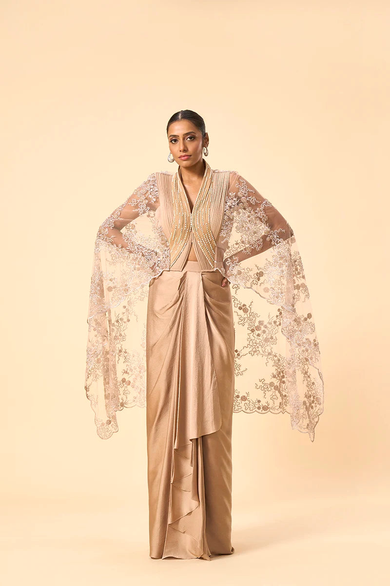 Statement Lace Top with Drape Skirt