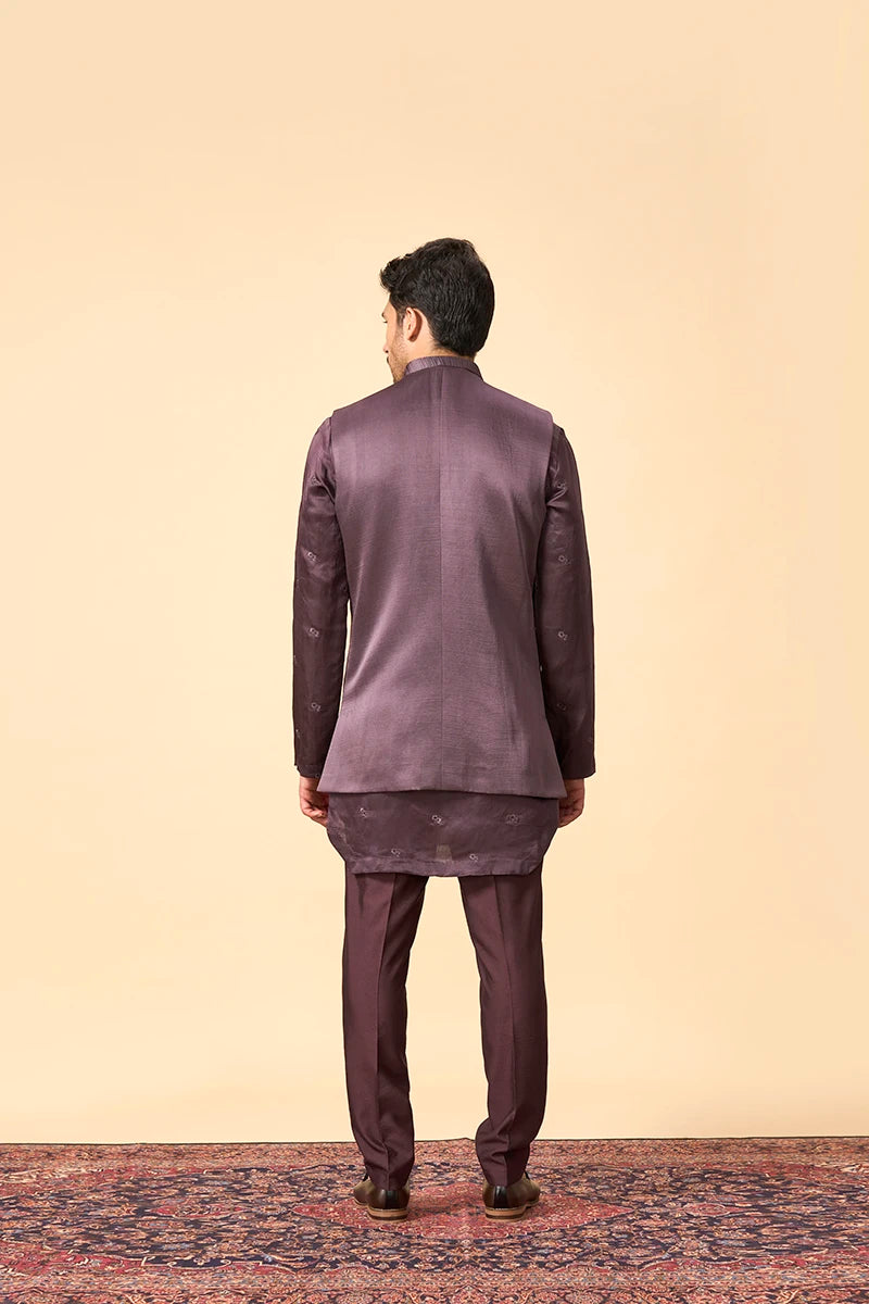 Wine Modal Silk Jacket Set with Intricate Resham Embroidery