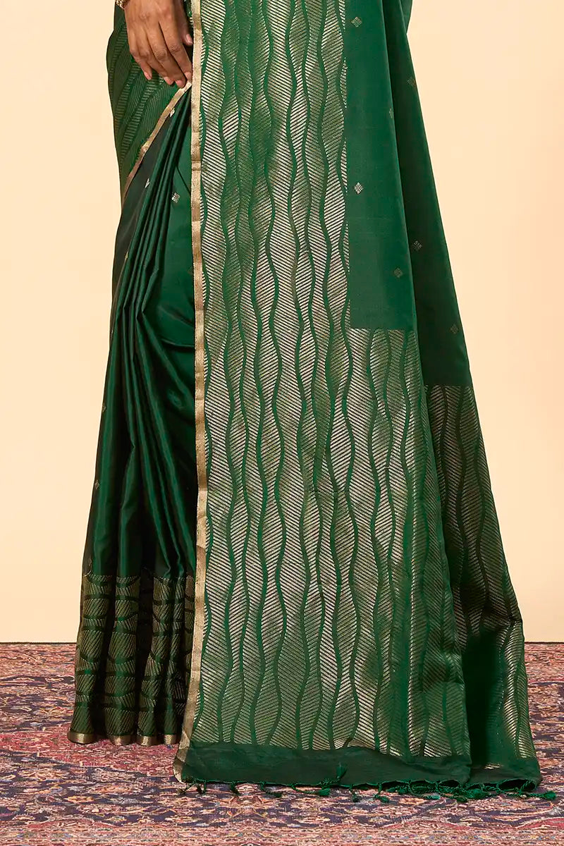 Bottle Green South Silk Saree with Hand-Woven Gold Zari Detailing