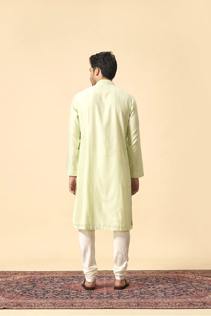 Pista Green Resham & Zari Embroidered Chanderi Kurta Set