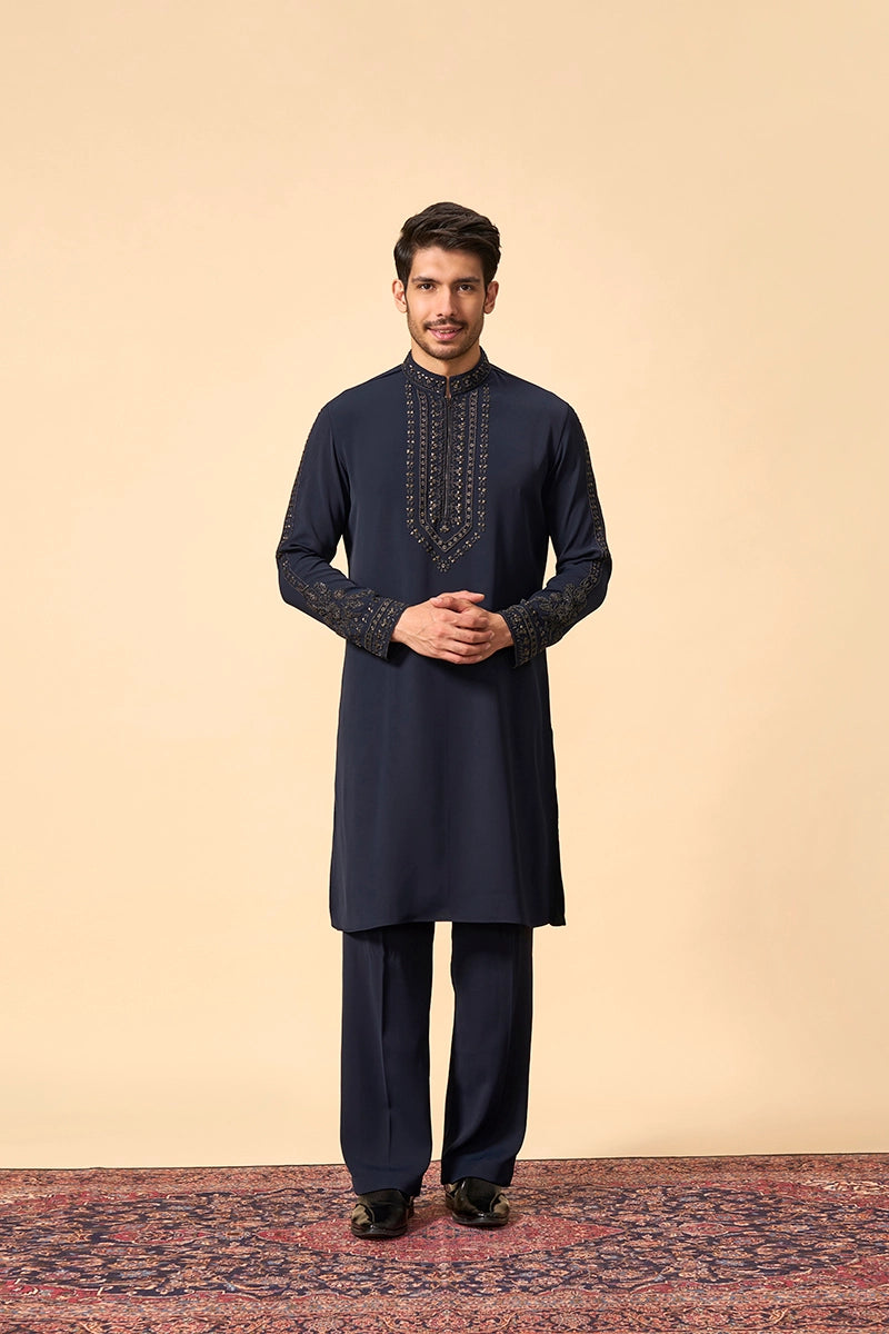 Classic Navy Kurta set with Intricate Beadwork