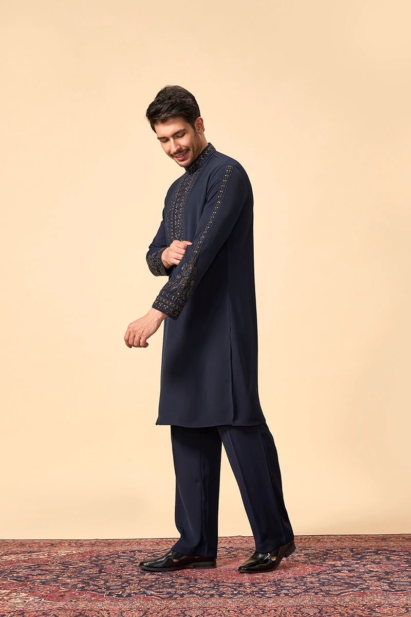 Classic Navy Kurta set with Intricate Beadwork