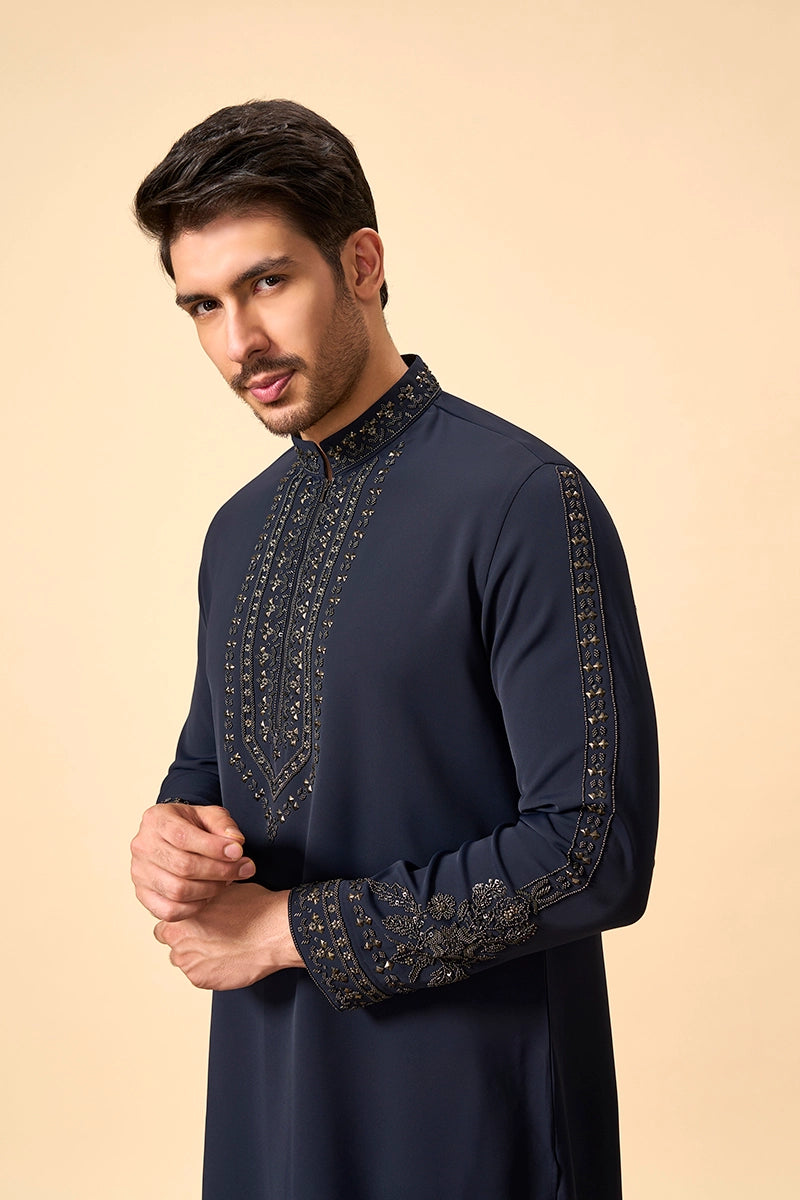 Classic Navy Kurta set with Intricate Beadwork