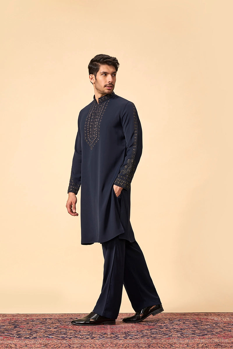 Classic Navy Kurta set with Intricate Beadwork