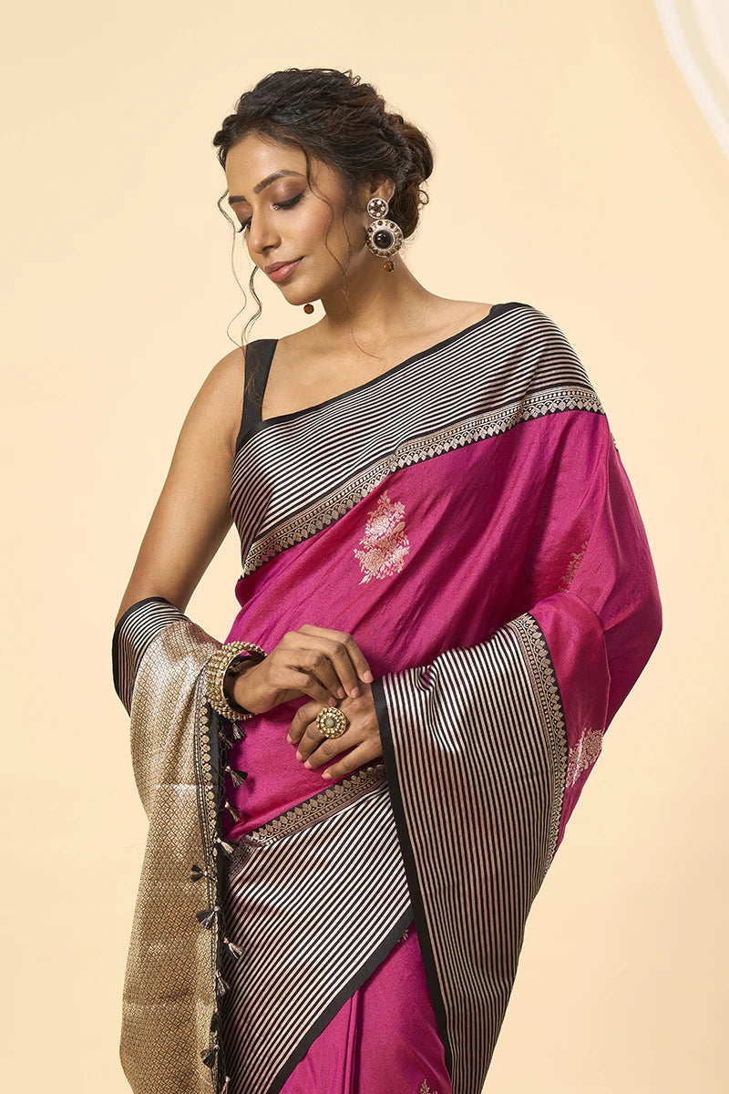 Pink Banarasi Handwoven Kathan Silk Saree with Zari Weave