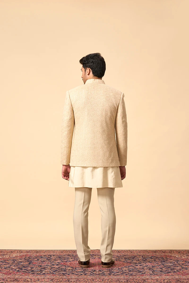 Beige colour Resham & Moti Embroidered Indo-Western Jacket Set