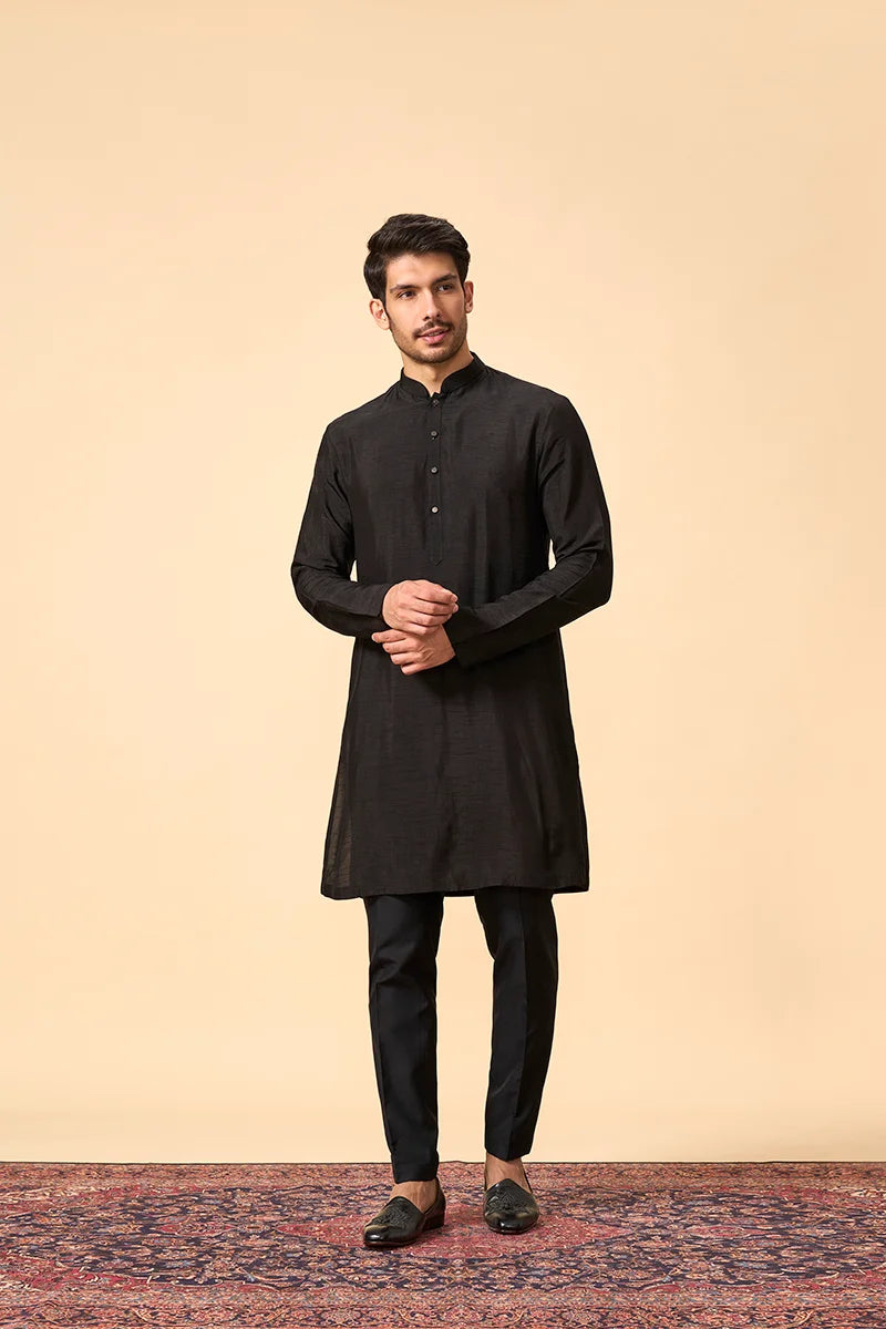 Black Raw Silk Indo-Western Set with Resham & Zari Embroidery