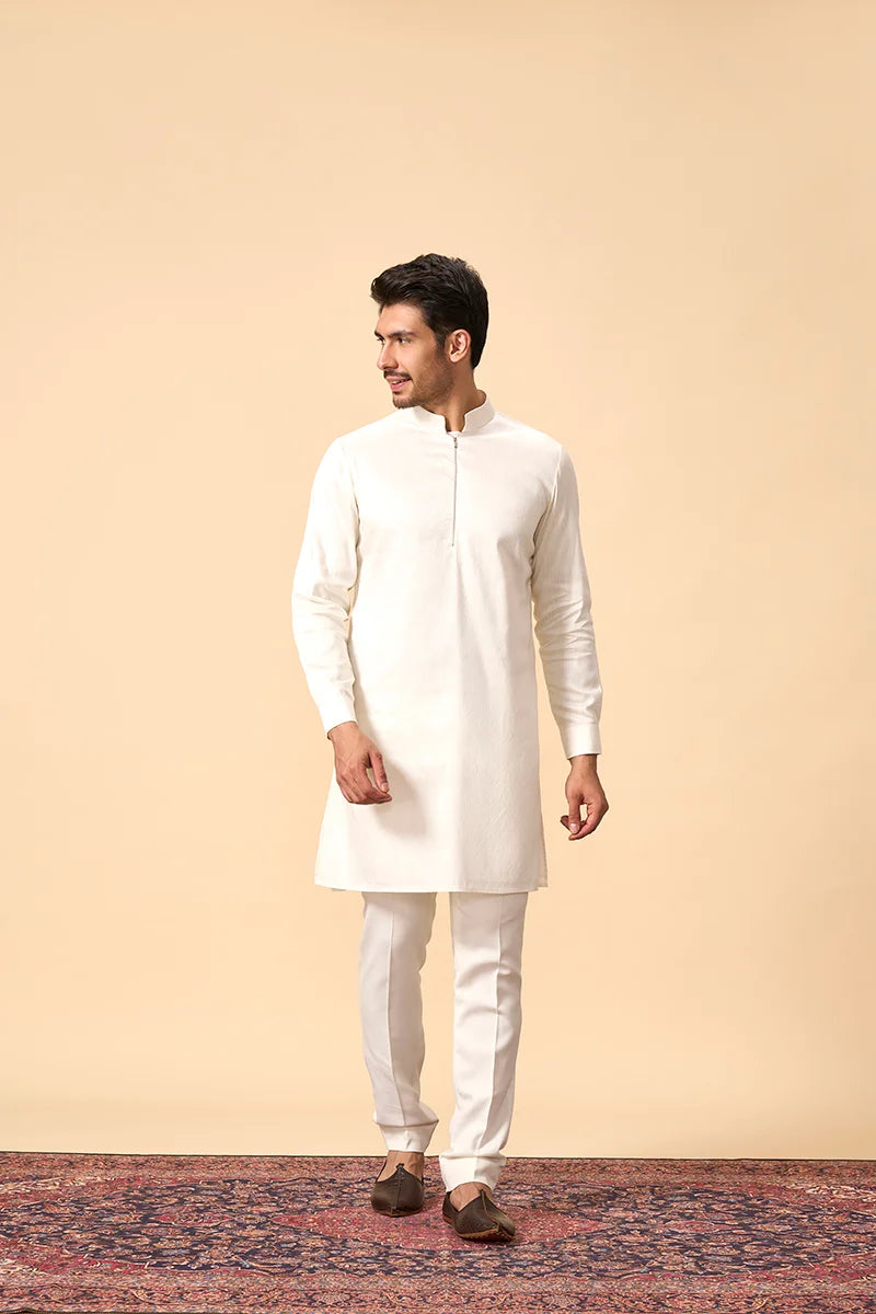 Ivory Resham-Embroidered Silk Indo-Western Set