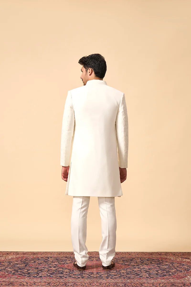 Ivory Resham-Embroidered Silk Indo-Western Set