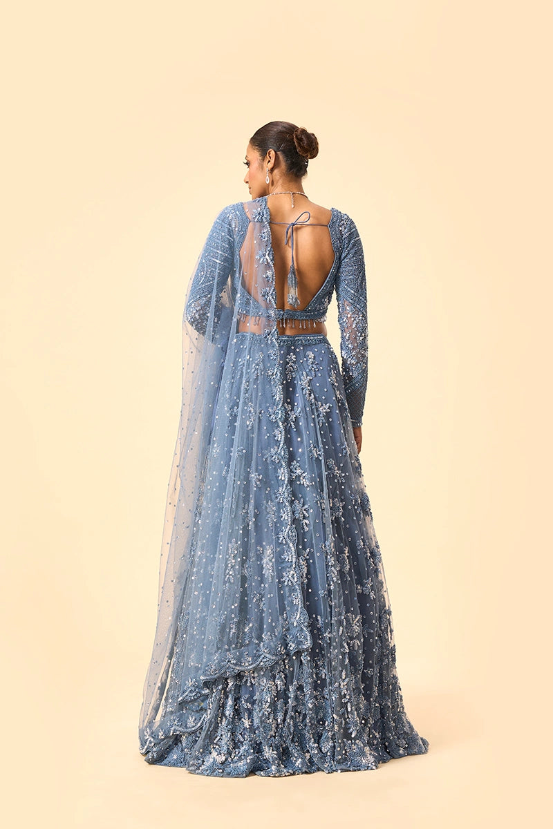 Powder Blue Floral Sequin & Beadwork Lehenga