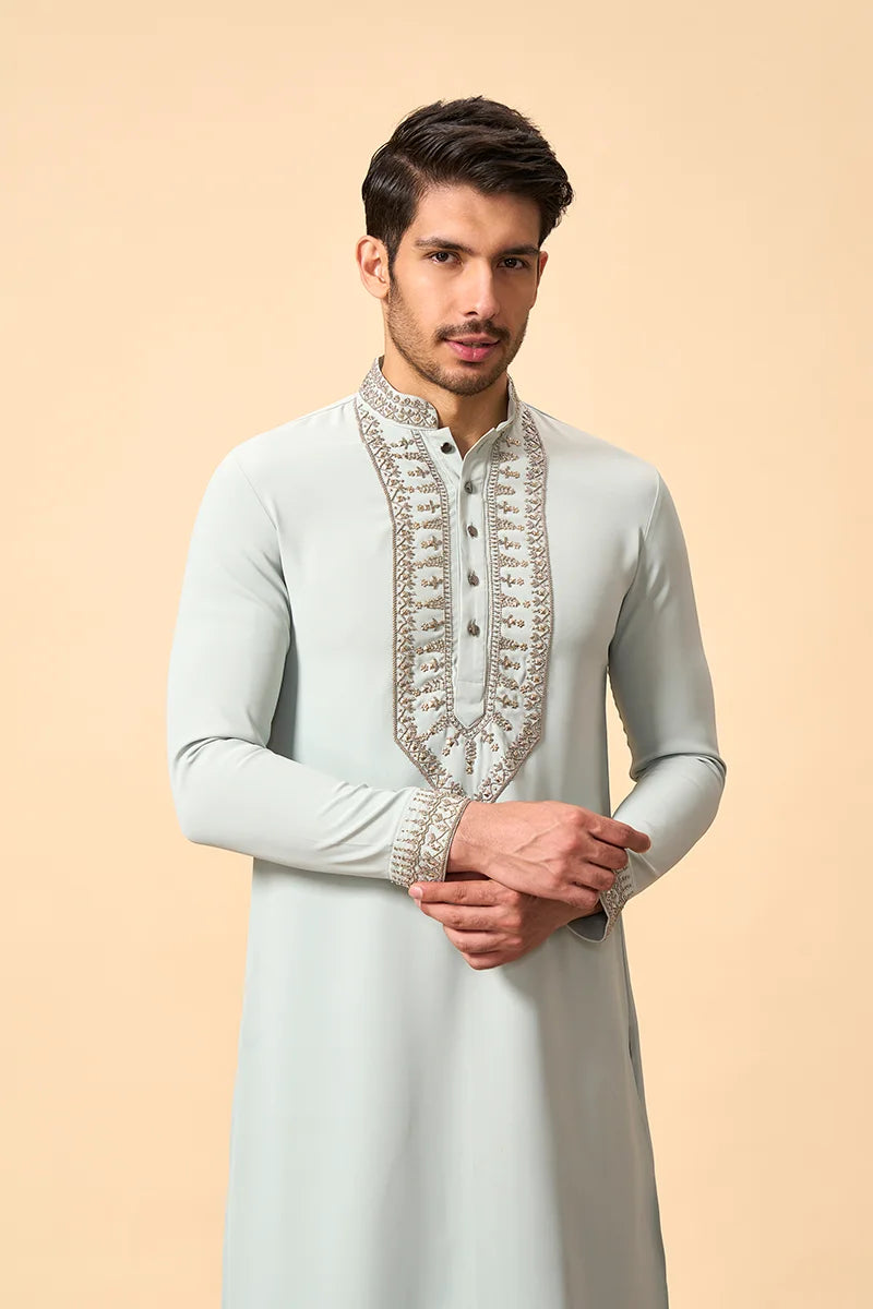 Mint Blue Tencel Kurta with Metal Work