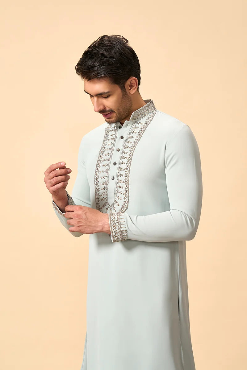 Mint Blue Tencel Kurta with Metal Work