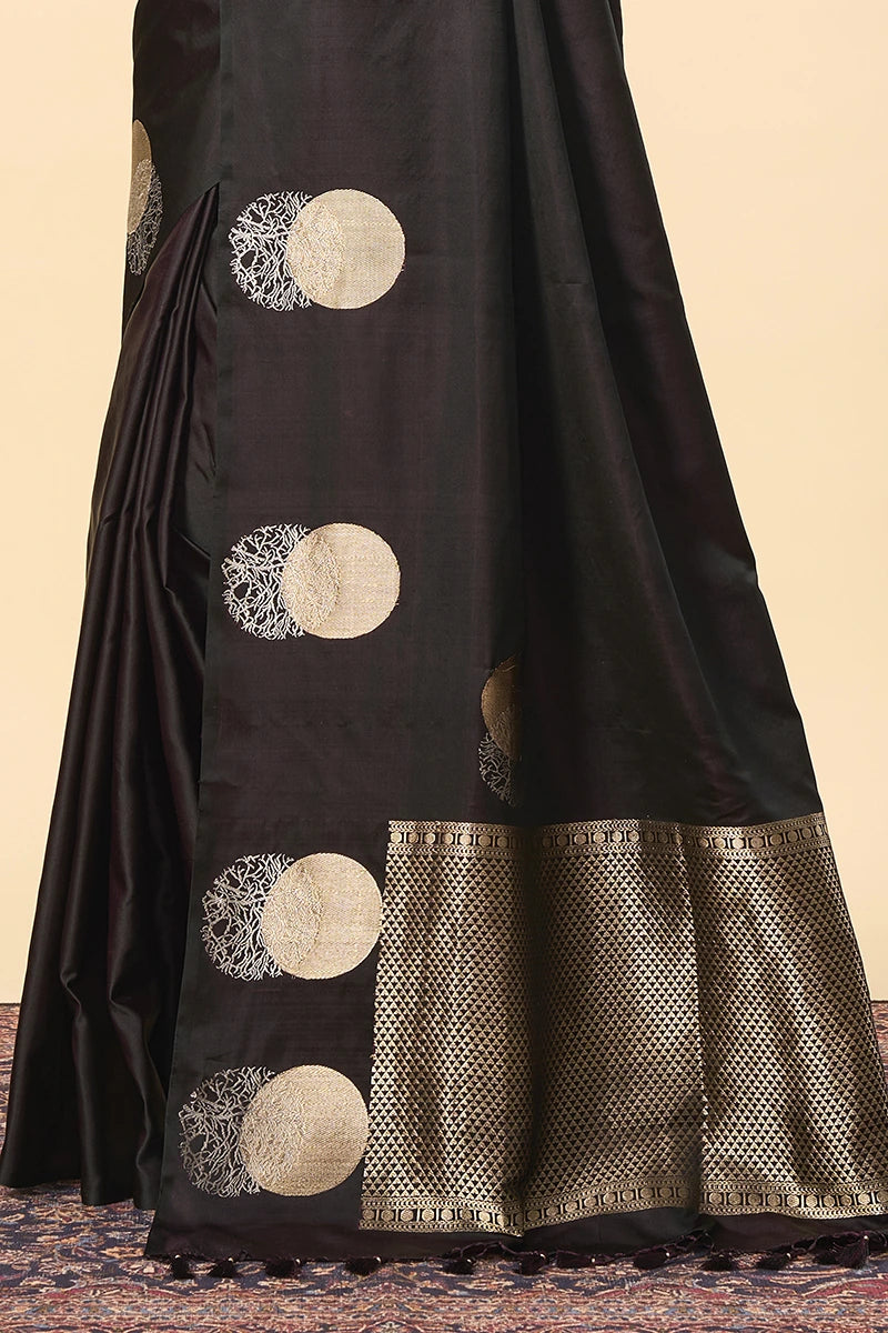 Banarasi Soft Satin Saree with Handwoven Silver–Gold Motifs