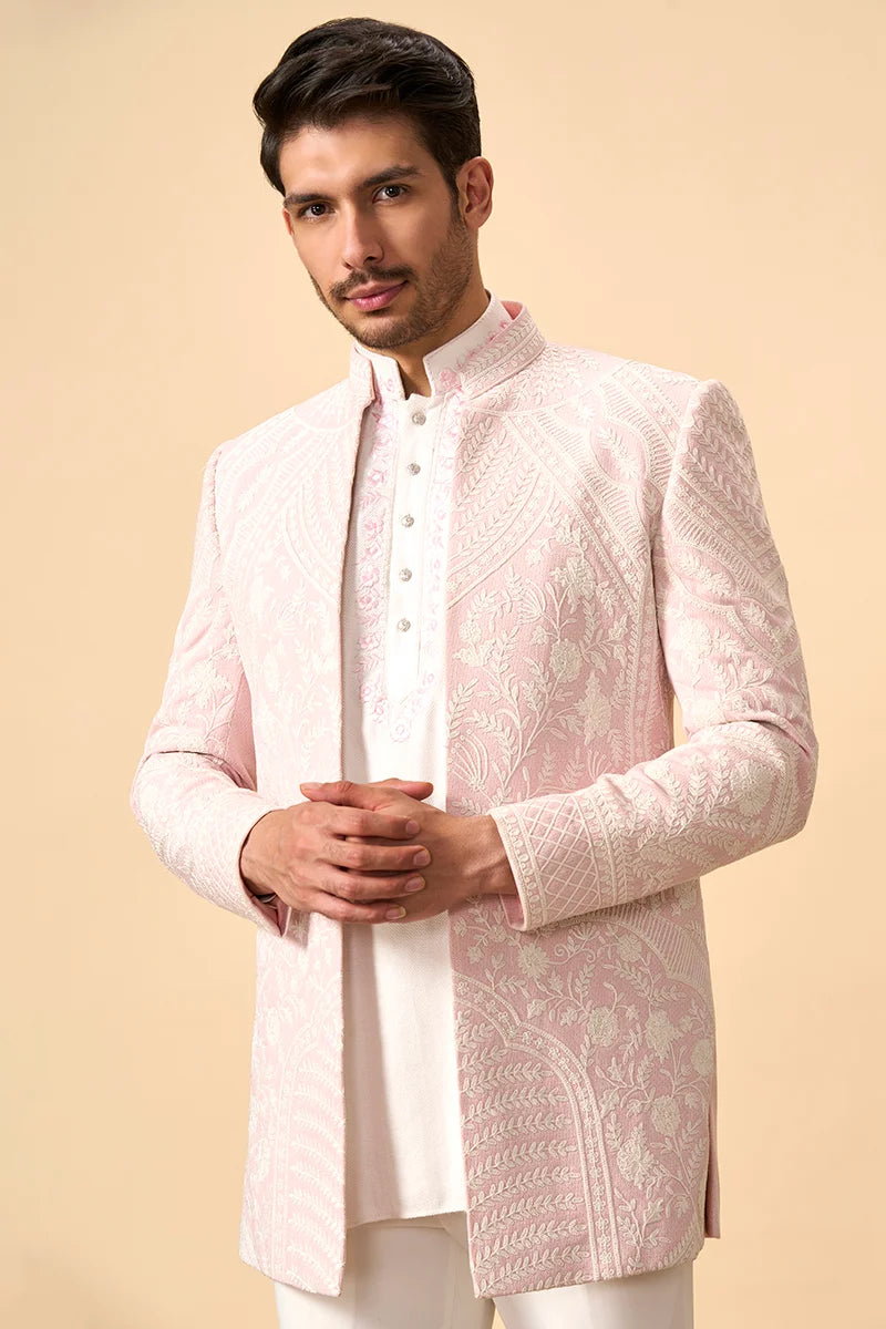 Lavender Resham & French Knot Indo-Western Set