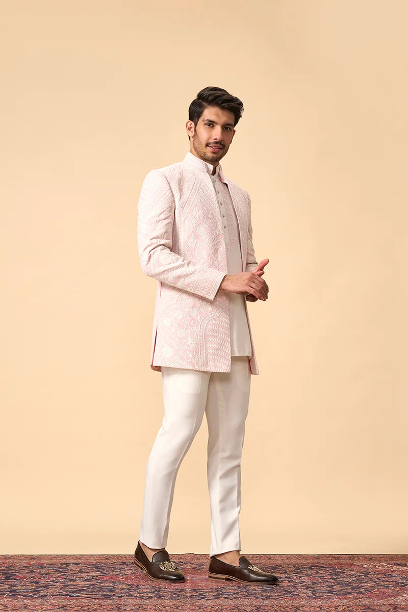 Lavender Resham & French Knot Indo-Western Set