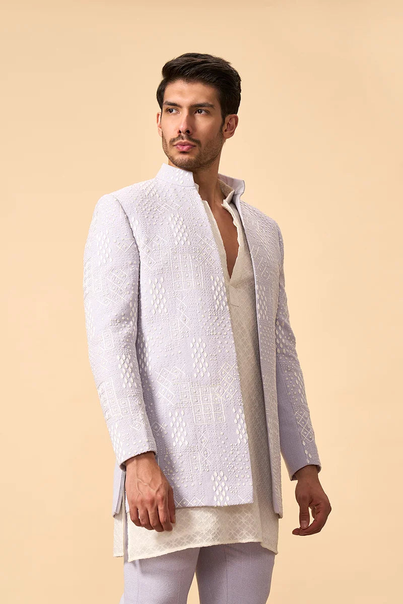 Lavender Resham & French Knot Indo-Western Set