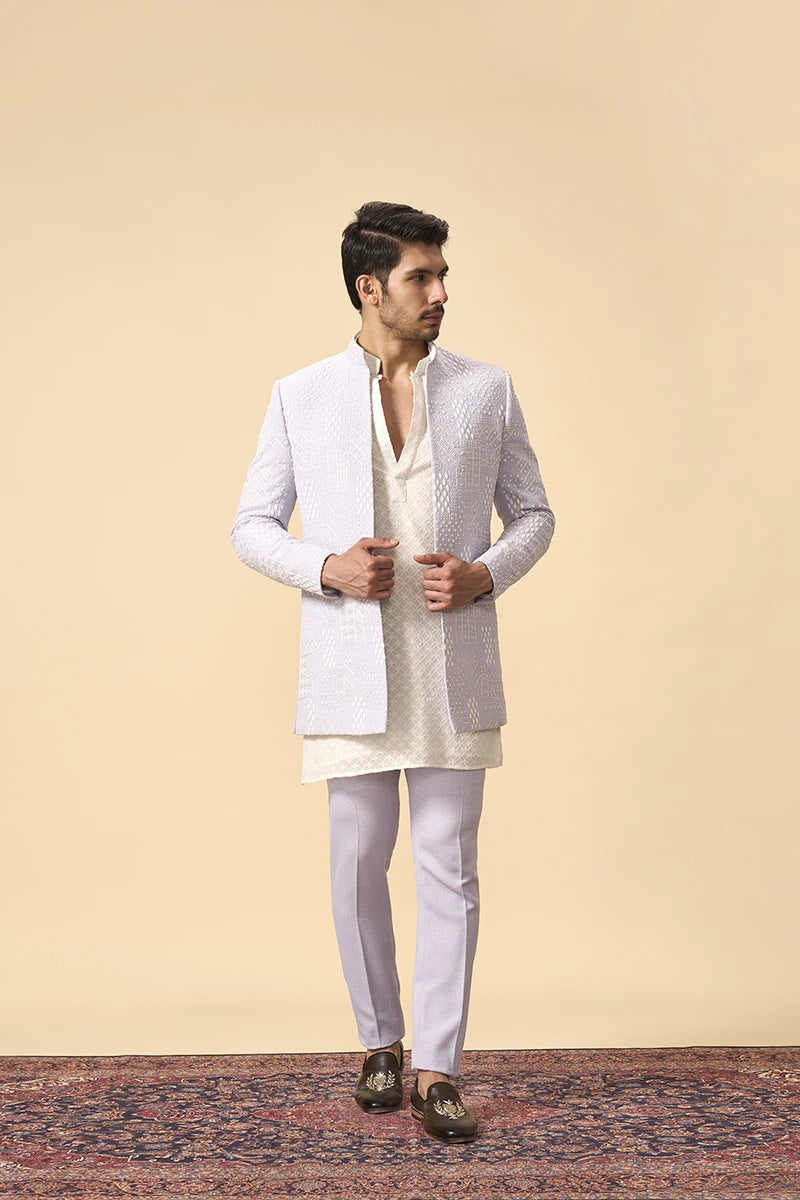 Soft Lavender Embroidered Indo western Set