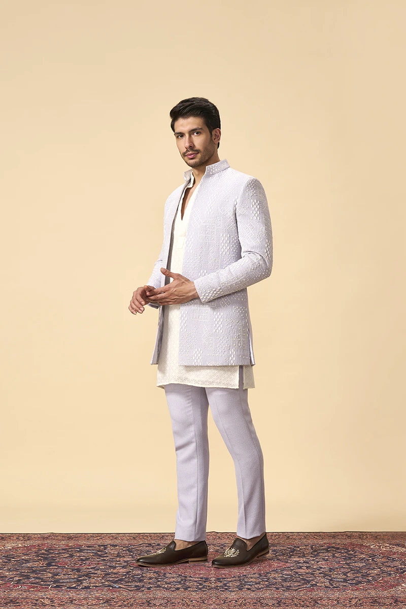 Soft Lavender Embroidered Indo western Set