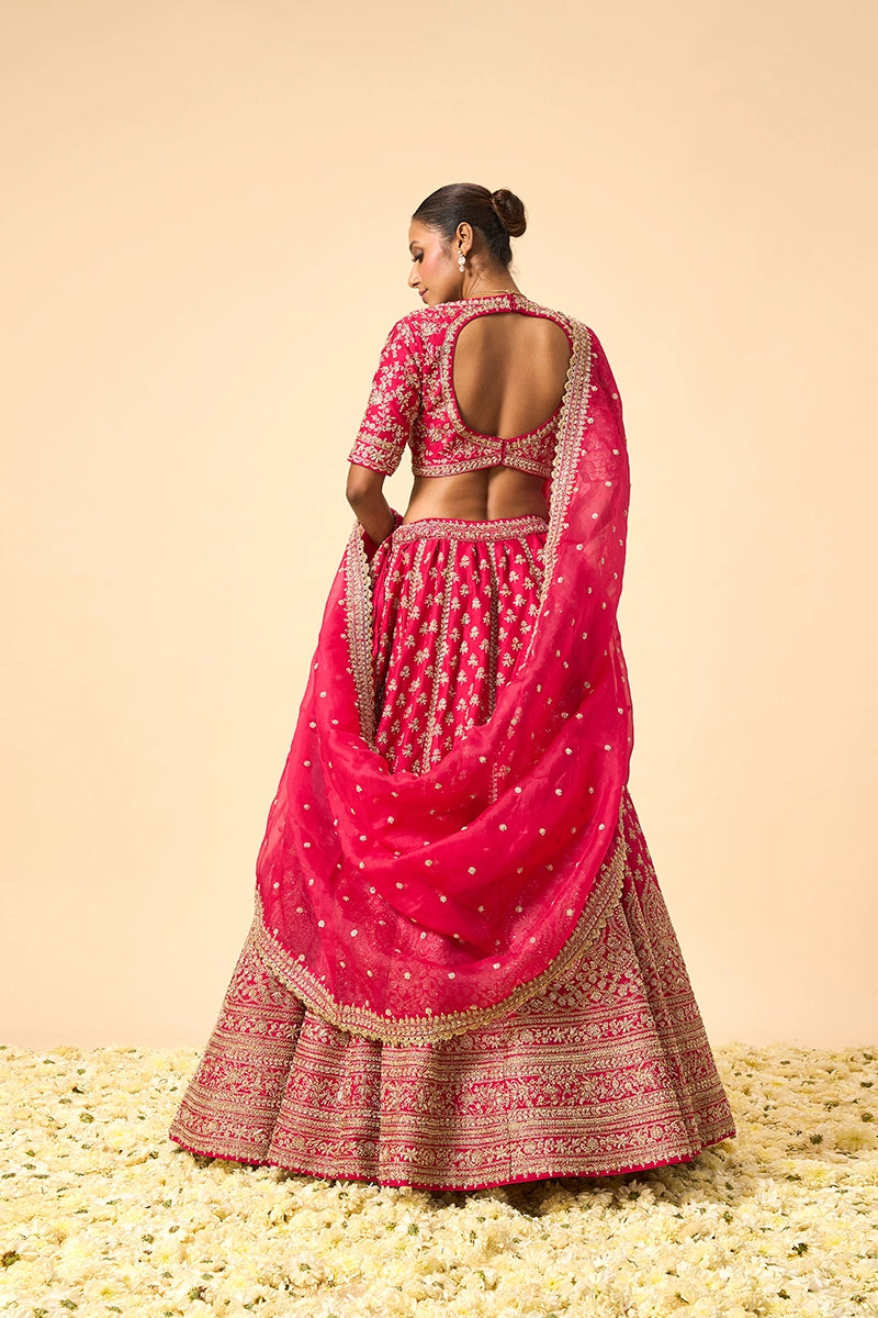 Pink Dupion Silk Bridal Lehenga with Heavy Zardosi & Sequin Work